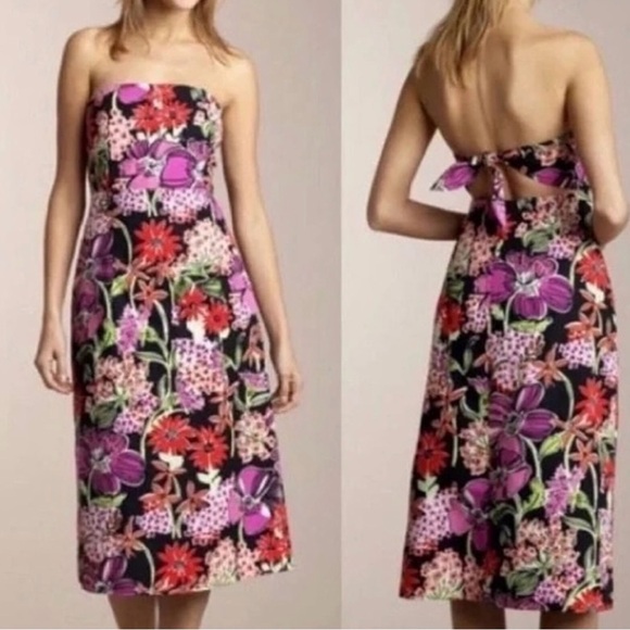 Lilly Pulitzer Petite 8 Sabrina Strapless Dress Black Flower Market Vintage 90’s - Picture 2 of 15